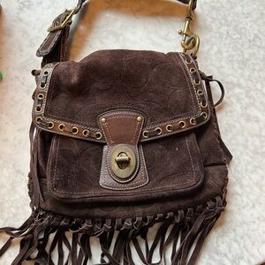 Coach Dark Brown Crossbody Bag with Fringe